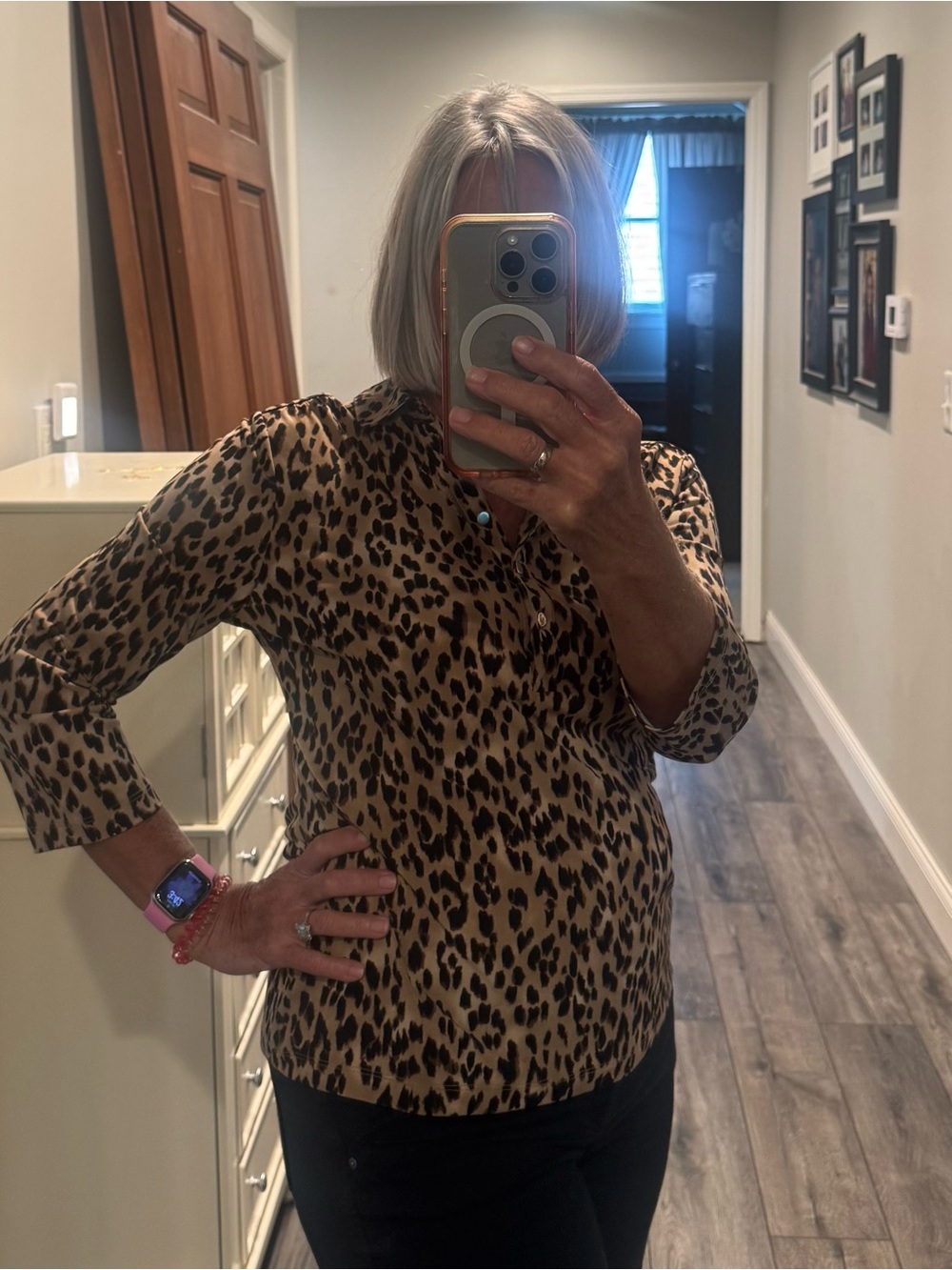 212 Collection Leopard Print V-Neck Top - Tan and Black